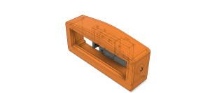 CAD rendering of the Green segment display puzzle enclosure for Secret of Pamola, featuring an orange outer case and visible internal mounts, 3D printed by OrangeCube3D.